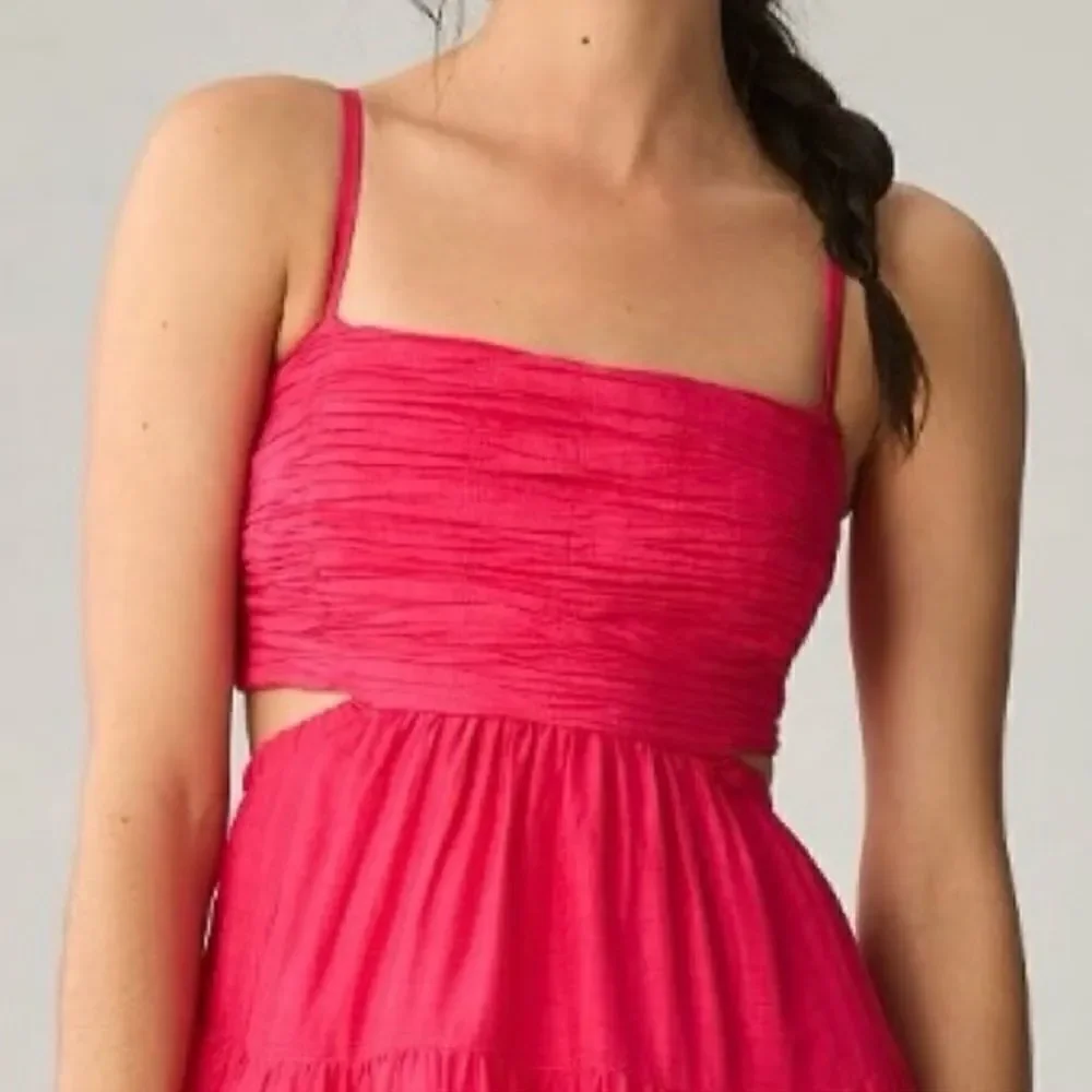 Anthropologie Let Me Be Cutout Tiered Dress Magenta Size XXS - Picture 4 of 6